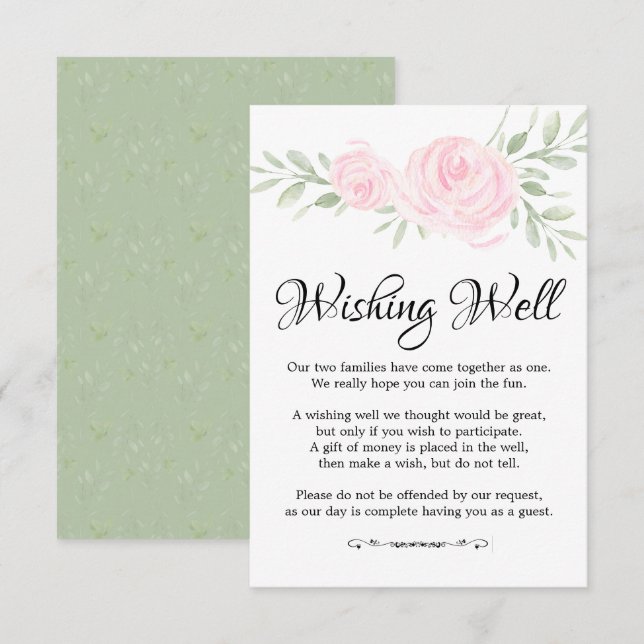 Carte de voeu de mariage aux roses aquarelles rose (Devant / Derrière)