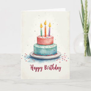 Carte de Vœu Gâteau à l'Aquarelle Joyeuse