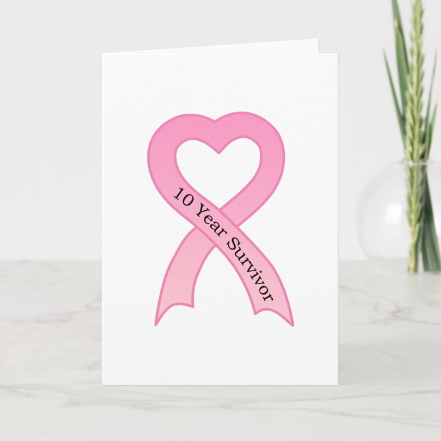Carte de voeux 10 ans de survivant rose ruban (Devant)