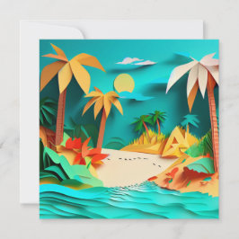 Carte de voeux 3D Papercraft Tropical Beach Blank