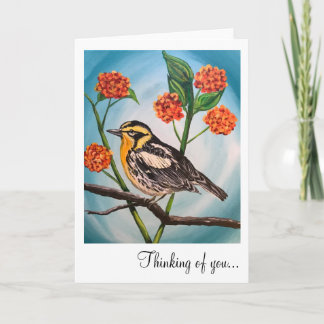 Carte de voeux - 5x7 Jaune oiseau avec fleurs