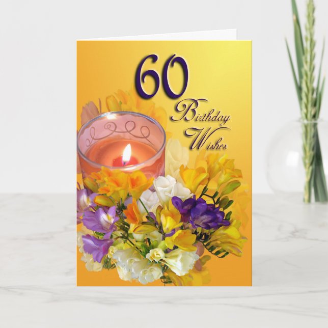 Carte de voeux 60e anniversaire - freesias et boug (Devant)