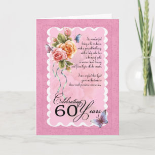 Carte de voeux 60e anniversaire - roses et papillo