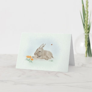 Carte de vœux 7x5 Âne doux et fleurs sauvages 