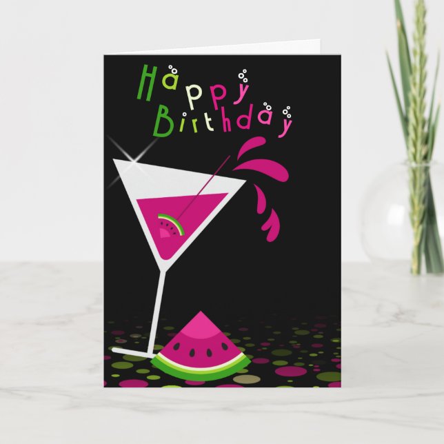 Carte de voeux à cocktail Pink Watermelon Martini (Devant)