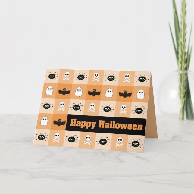 Carte de voeux À damiers Ghoulies Halloween (Devant)