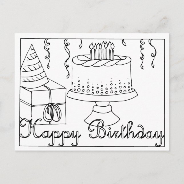 Carte de vœux à dessin au trait pour anniversaire (Devant)