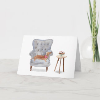 Carte de vœux à l'aquarelle Chien Sausage Dog Teck