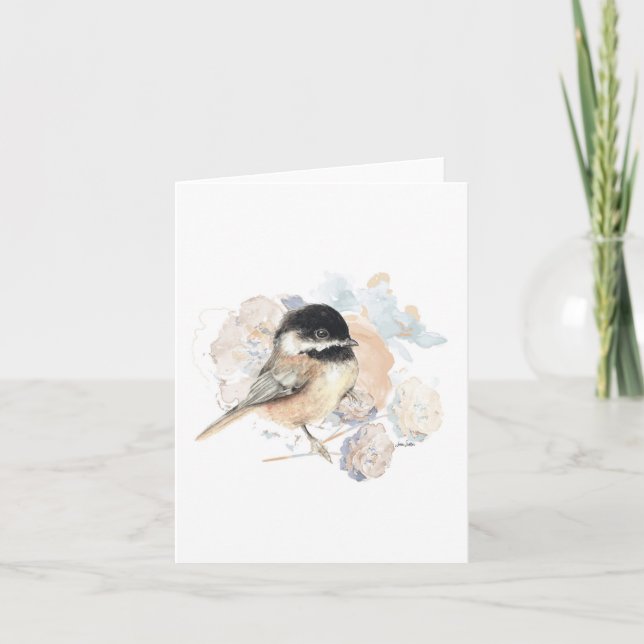 Carte de vœux à l'aquarelle Mésange (Devant)
