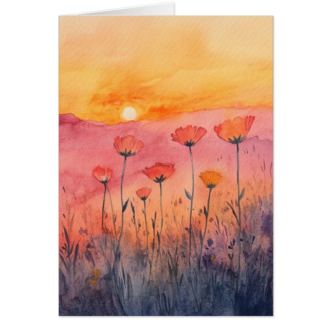 Carte de vœux à l'aquarelle sur la nature – Lever  (Devant)