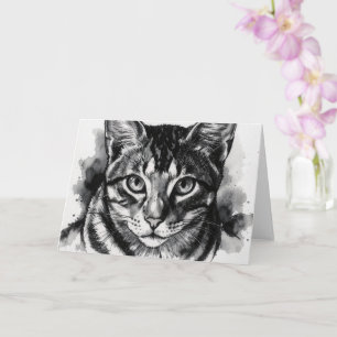 Carte de vœux à l'encre d'art de chat tigré noir e