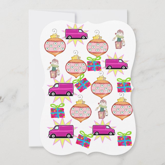 Carte de voeux à plat de voiture rose de Noël (Devant)