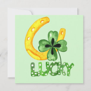 Carte de voeux à plat Lucky Shamrock & Horseshoe