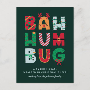 Carte de vœux amusante Bah Humbug pour les fêtes