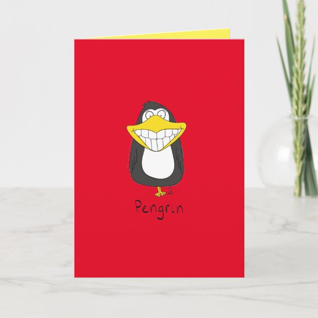 Carte de voeux amusante de Péngrin Grinning Pengui (Devant)