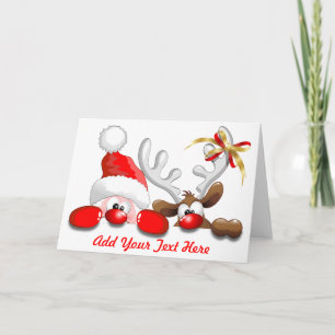 Carte de voeux amusante Père Noël et Reindeer Cart