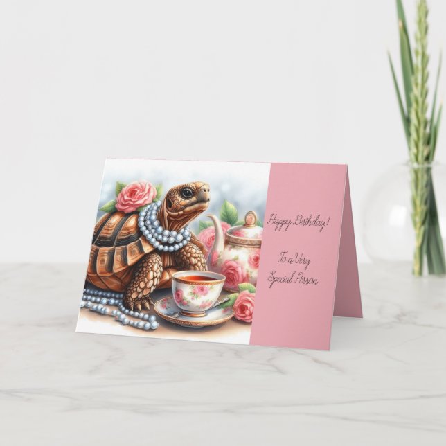 Carte de voeux anniversaire avec Tea Party Tortois (Devant)