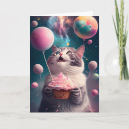Carte de voeux Anniversaire Chat dans l'espace