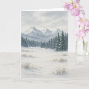 Carte de vœux aquarelle d'hiver de la montagne enn