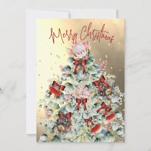 Carte de vœux arbre de Noël fleurs sauvages or rou (Devant)