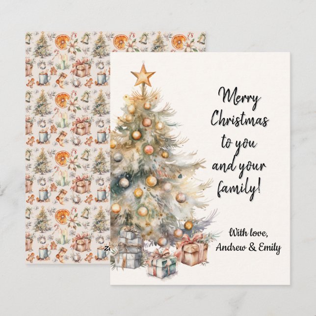 Carte de voeux Arbre de Noël Watercolor (Devant / Derrière)