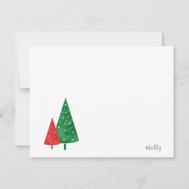 Carte de vœux Arbres à l'aquarelle verte et rouge (Devant)