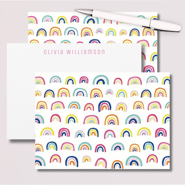 Carte de vœux arc-en-ciel mignonne (Cute rainbow personalized name notecards.  Perfect for thank you messages & personalised stationery.)