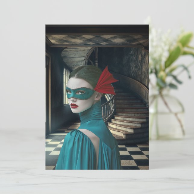 Carte de voeux Art numérique Masquerade bleue (Debout devant)