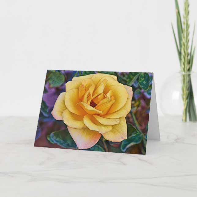 Carte de vœux artistique avec rose en or jaune (Devant)