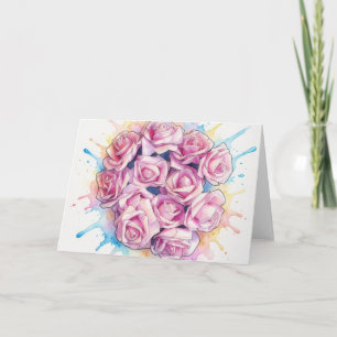 Carte de vœux artistique avec roses roses éclabous