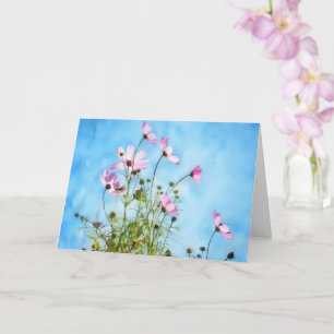 Carte de vœux artistique fleurs Cosmos roses