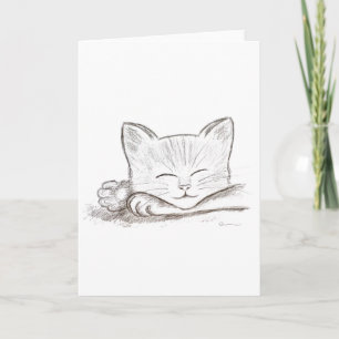 Carte de vœux au crayon représentant un chat endor