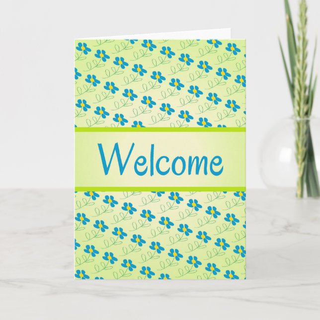 Carte de voeux aux fleurs de bienvenue bleu mignon (Devant)