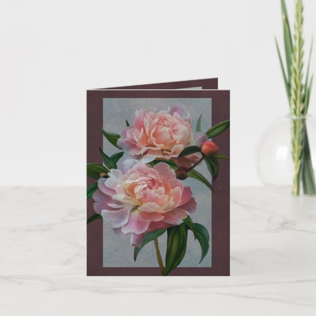 Carte de vœux aux pivoines rose pâle (Devant)