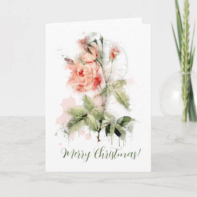 Carte de vœux aux roses aquarelles Shabby Chic (Devant)