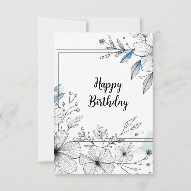 carte de vœux avec cadre de fleurs d'anniversaire (Devant)