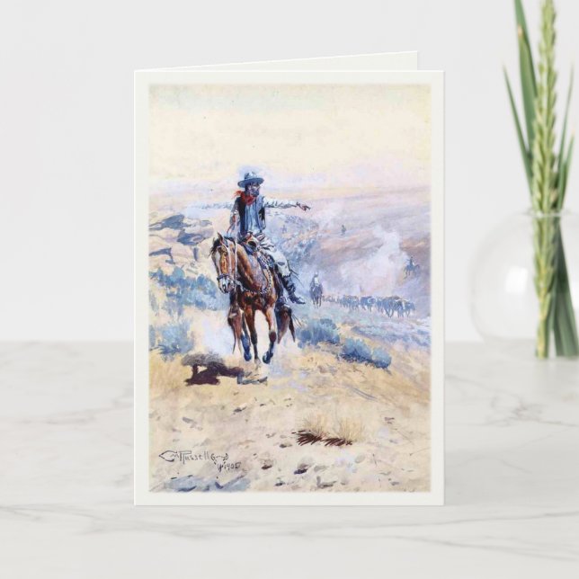 Carte De Voeux Avec Cowboy Poinçant Le Sentier (Devant)