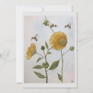 Carte de vœux avec fleurs et abeilles