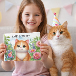 Carte de vœux avec petite-fille mignonne, chat et 