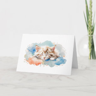 Carte de vœux avec un chat tigré mignon dormant pa