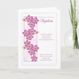 carte de voeux baptême avec fleurs roses