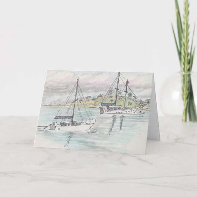 Carte de voeux "Bateaux/Fidji" Aquarelle (Devant)