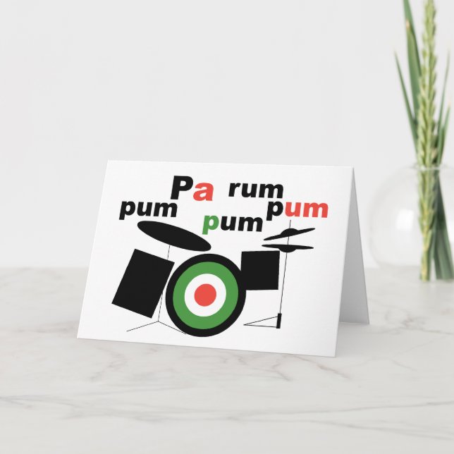 Carte de voeux beatnik de garçon de batteur/blanc (Devant)