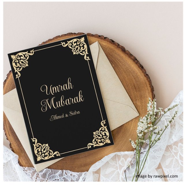 Carte de voeux Black Gold Muslim Umrah Mubarak (Créateur téléchargé)