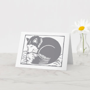 Carte de voeux blanc et gris Husky Sleeping