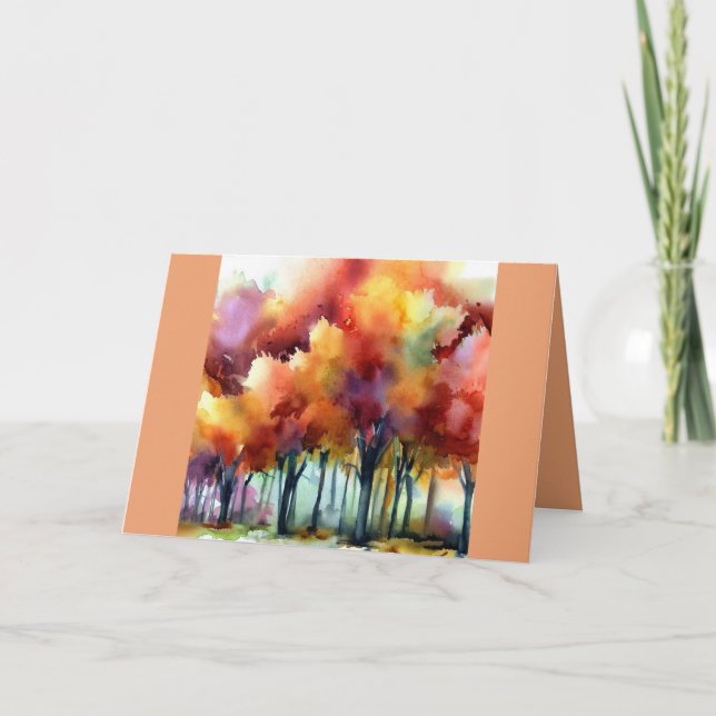 Carte de voeux blanche automne Arbres Aquarelle (Devant)