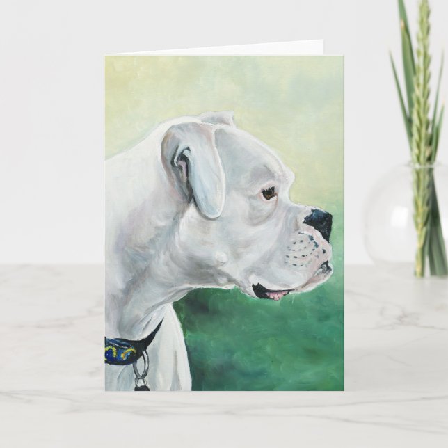 Carte de voeux blanche d'art de chien de boxeur (Devant)
