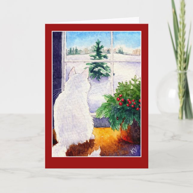 Carte de voeux blanche de Noël de chat (Devant)