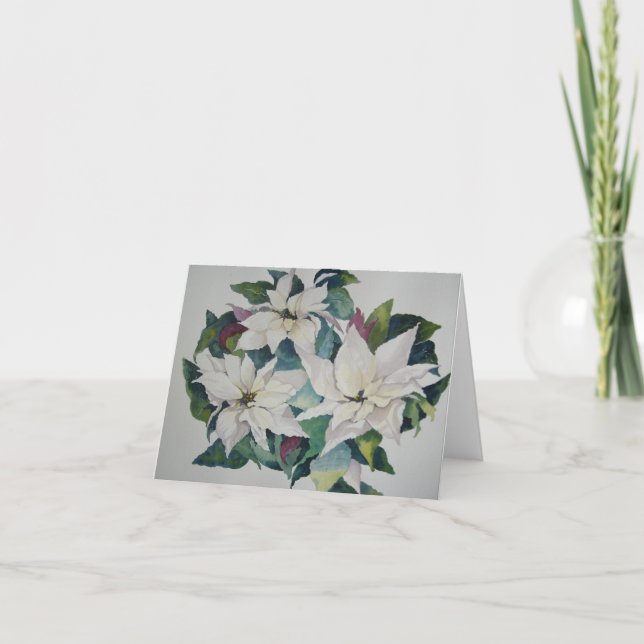 Carte de voeux blanche de poinsettias (Devant)
