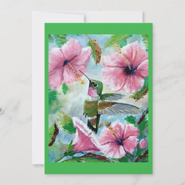 Carte de voeux blanche Hummingbird & Hibiscus (Devant)